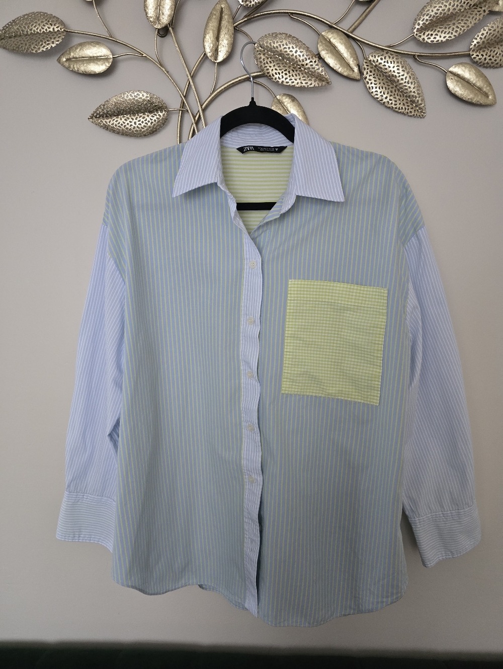Zara Oversize Women's Blue Striped Shirt with Pocket Size S 100% cotton